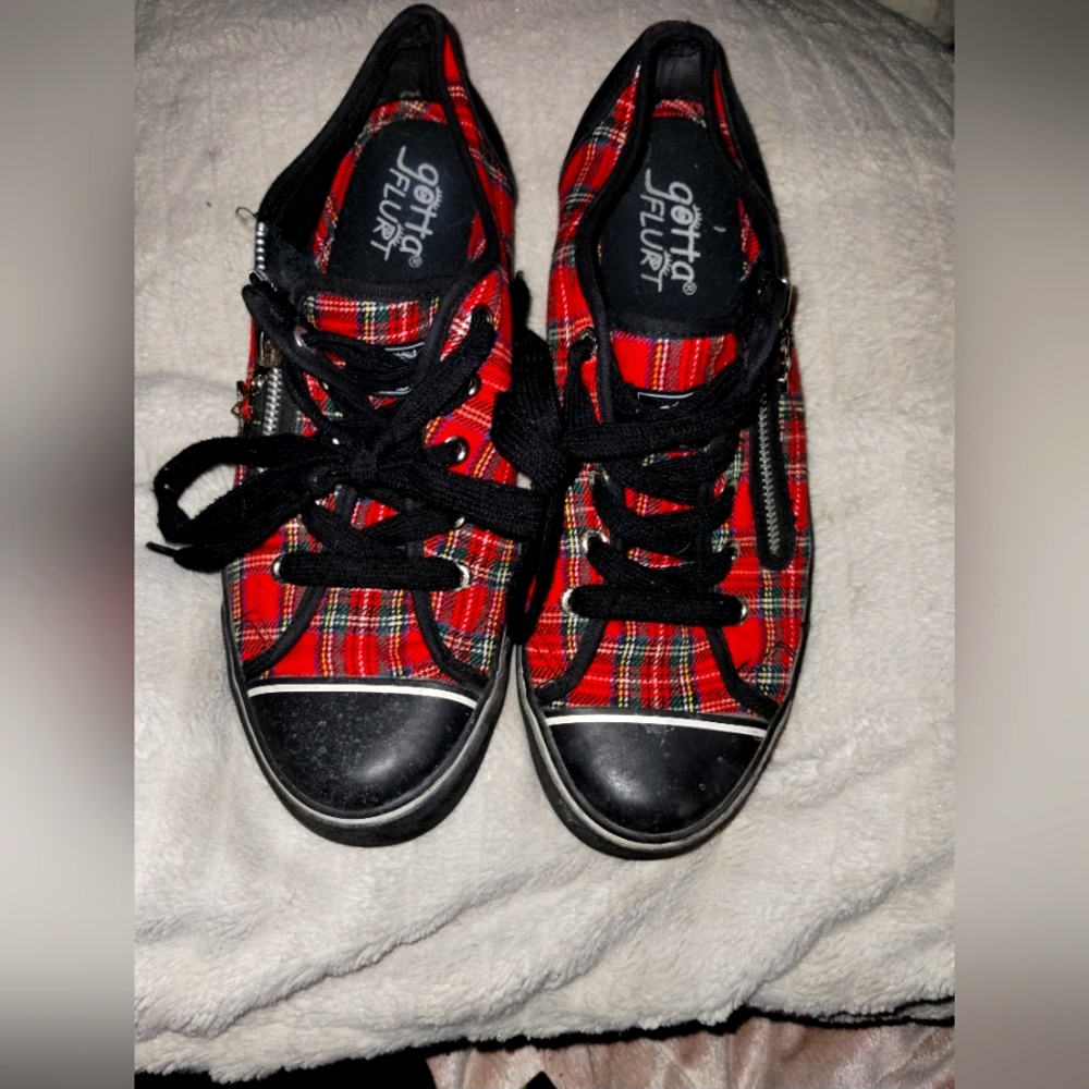 Red and black plaid punk shoes size 9 by Gotta 😚 Flurt